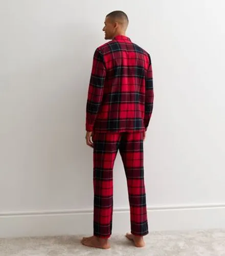 Men's Red Trouser Family Christmas Pyjama Set with Check Pattern New Look