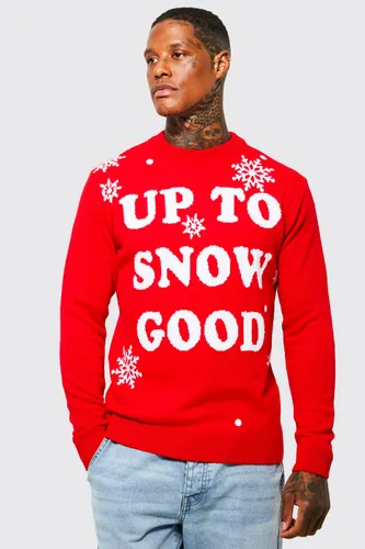 Mens Red Up To Snow Good Christmas Jumper, Red