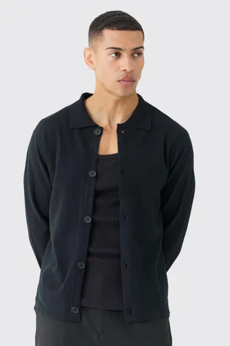 Men's Regular Fit Knitted Harrington Cardigan - Black - S, Black