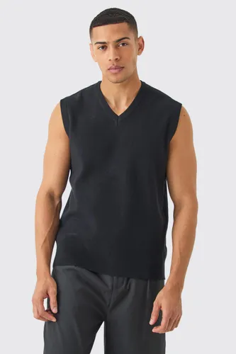 Men's Regular Fit V Neck Knitted Vest - Black - S, Black