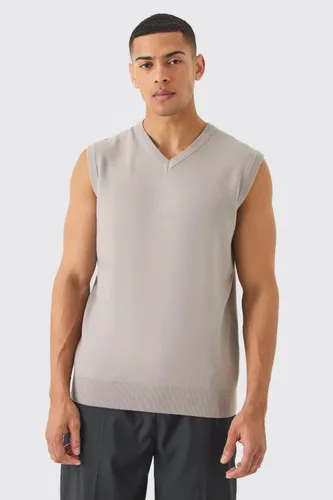 Men's Regular Fit V Neck Knitted Vest - Grey - S, Grey