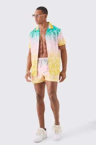 Men's Regular Ombre Shirt & Swim Short Set - Multi - S, Multi