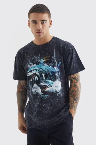 Men's Regular Shark Graphic Wash Graphic T-Shirt - Grey - L, Grey