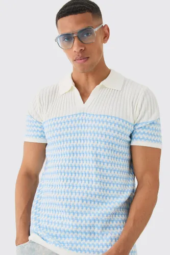 Men's Regular V Neck Stripe Knitted Polo - White - S, White