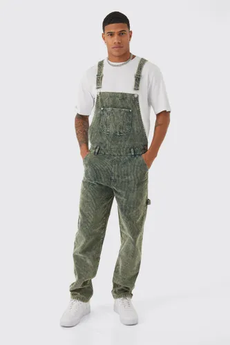 Men's Relaxed Acid Wash Cord Dungaree - Green - S, Green