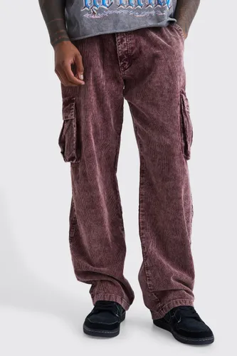 Men's Relaxed Acid Wash Corduroy Cargo Trouser - Purple - 28R, Purple