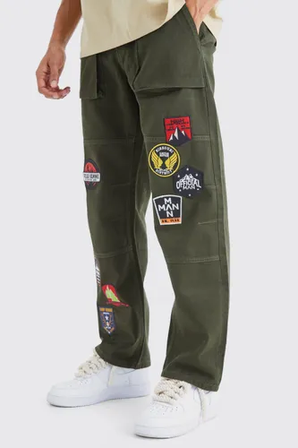 Men's Relaxed Applique Badge Cargo Trouser - Green - 28, Green