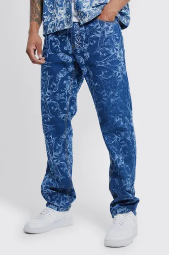 Men's Relaxed Baroque Laser Print Jeans - Blue - 34R, Blue