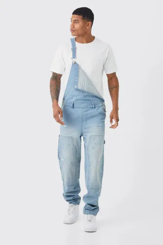 Men's Relaxed Carpenter Distressed Dungaree - Blue - S, Blue