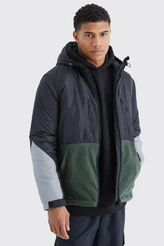 Men's Relaxed Colour Block Polar Fleece Jacket - Green - S, Green