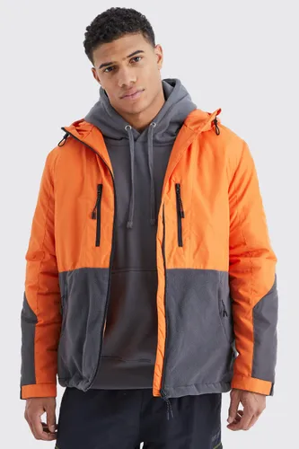 Men's Relaxed Colour Block Polar Fleece Jacket - Orange - S, Orange