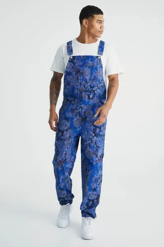 Men's Relaxed Distressed Tapestry Dungaree - Blue - Xs, Blue