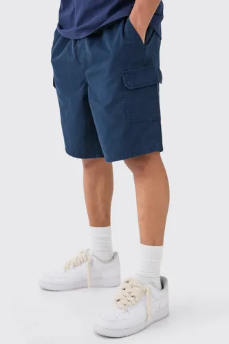 Men's Relaxed Fit Elasticated Waist Cargo Shorts - Navy - S, Navy