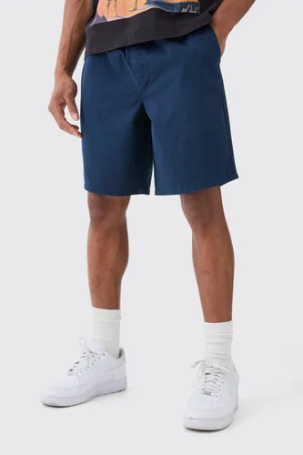 Mens Relaxed Fit Elasticated Waist Chino Shorts in Navy, Navy