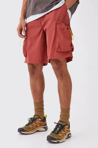 Men's Relaxed Fit Nylon Cargo Shorts - Orange - S, Orange