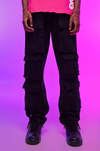 Men's Relaxed Fit Washed Multi Pocket Cargo Jeans - Black - 28, Black
