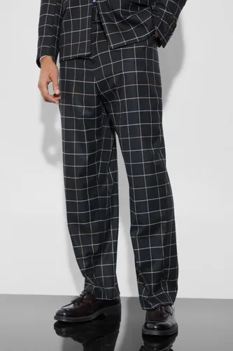 Men's Relaxed Fit Windowpane Check Suit Trousers - Black - 28, Black