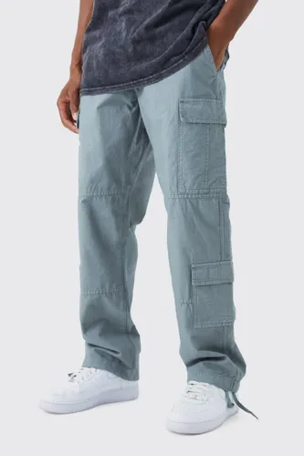 Men's Relaxed Multi Cargo Ripstop Trouser With Woven Tab - Grey - 28, Grey