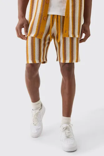 Men's Relaxed Open Stitch Stripe Knit Short In Mustard - Yellow - S, Yellow