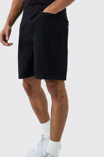 Mens Relaxed Rigid Denim Shorts In Black, Black