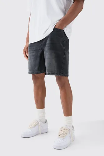 Men's Relaxed Rigid Denim Shorts In Charcoal - Grey - 34, Grey