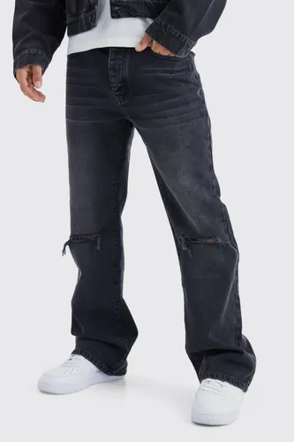 Men's Relaxed Rigid Flare Jean With Knee Rips - Black - 28R, Black