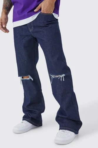 Men's Relaxed Rigid Flare Jean With Knee Rips - Blue - 28R, Blue