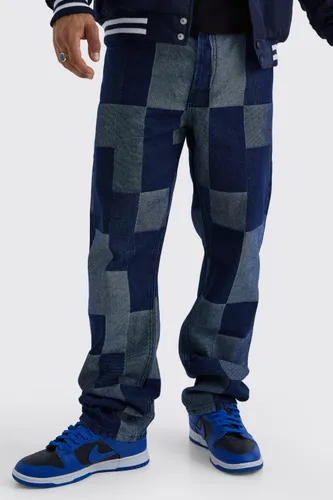 Men's Relaxed Rigid Patchwork Jeans - Blue - 28R, Blue
