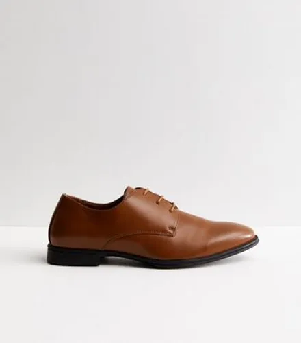 Men's Rust Leather-Look Derby Shoes New Look