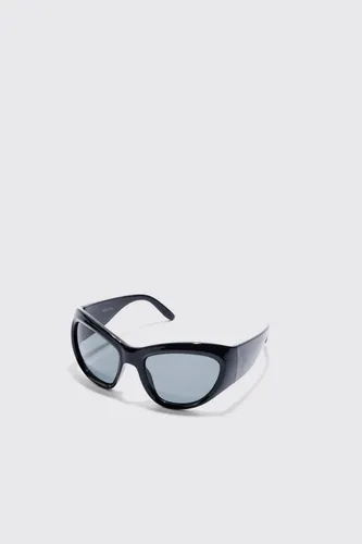 Men's Shield Lens Metallic Frame Sunglasses - Black - One Size, Black