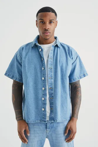 Men's Short Sleeve Boxy Fit Denim Shirt - Blue - Xs, Blue
