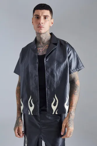 Men's Short Sleeve Boxy Flame Hem Shirt - Black - Xs, Black