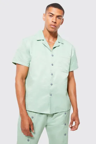 Men's Short Sleeve Boxy Revere Popper Shirt - Green - S, Green