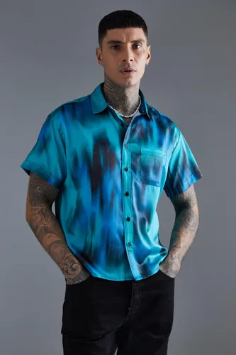 Men's Short Sleeve Boxy Satin Tie Dye Shirt - Blue - M, Blue