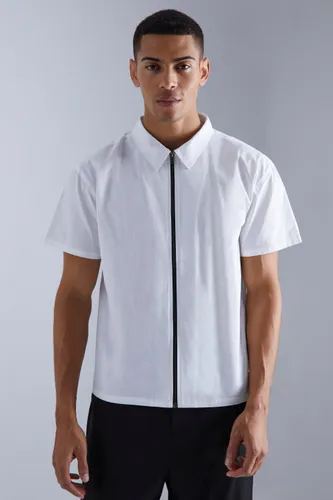 Men's Short Sleeve Boxy Zip Shirt - White - S, White