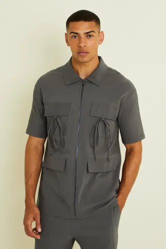 Men's Short Sleeve Cargo Pocket Boxy Shirt - Grey - S, Grey