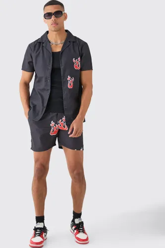 Men's Short Sleeve Cloud Shirt & Swim Set - Black - S, Black