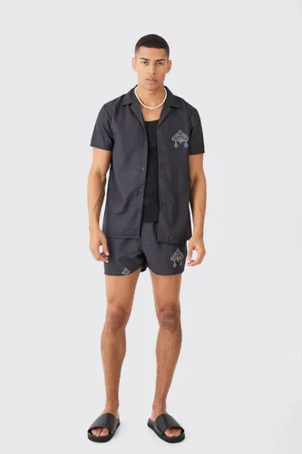 Men's Short Sleeve Cross Shirt & Swim Set - Black - Xl, Black