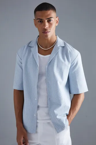 Men's Short Sleeve Drop Revere Textured Stripe Shirt - Blue - Xs, Blue