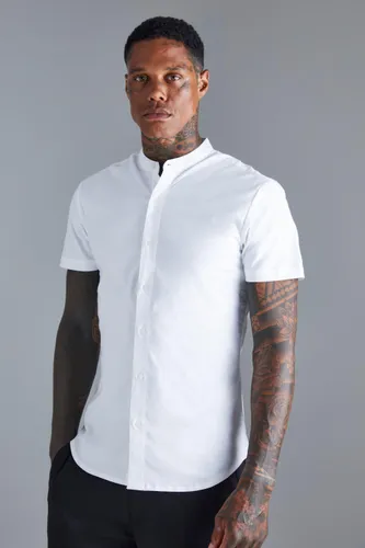 Men's Short Sleeve Grandad Stretch Fit Shirt - White - S, White