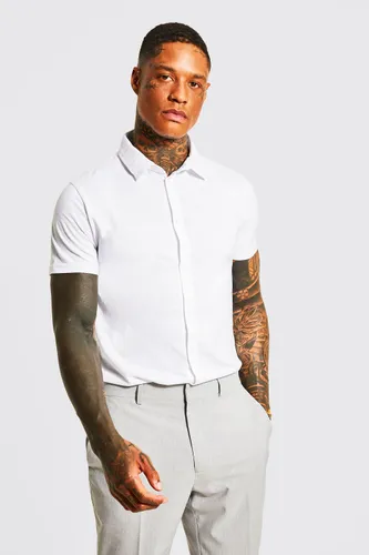 Men's Short Sleeve Jersey Slim Fit Shirt - White - L, White