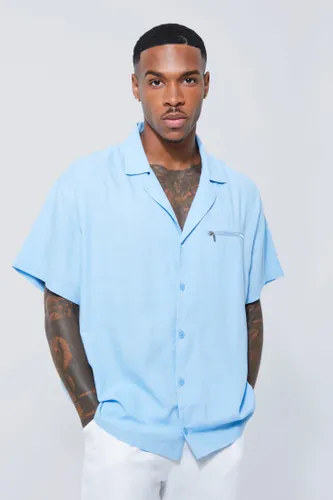Men's Short Sleeve Linen Drop Revere Shirt - Blue - Xs, Blue