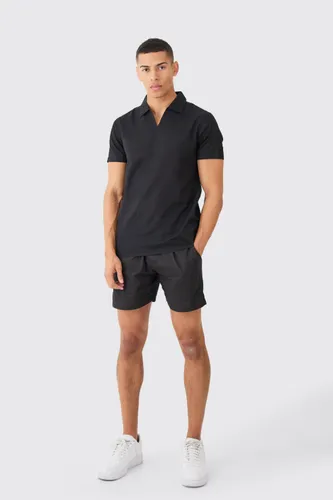 Men's Short Sleeve Linen Overhead V Neck Shirt - Black - Xl, Black