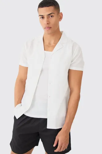 Men's Short Sleeve Linen Shirt - White - L, White