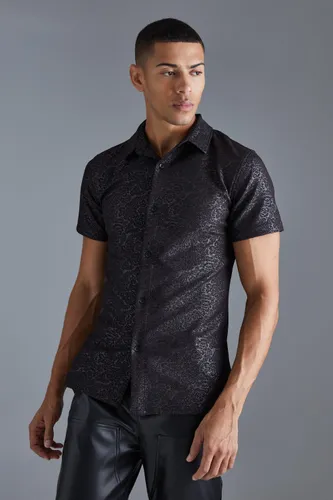 Men's Short Sleeve Muscle Embossed Shirt - Black - M, Black