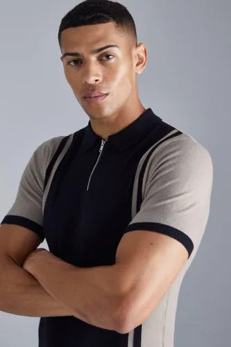 Men's Short Sleeve Muscle Fit Colour Block Polo - Beige - Xs, Beige