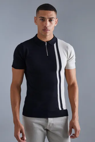 Men's Short Sleeve Muscle Fit Colour Block Polo - Black - S, Black