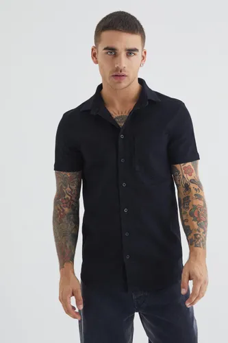 Men's Short Sleeve Muscle Fit Denim Shirt - Black - S, Black