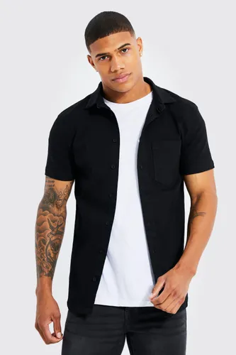 Men's Short Sleeve Muscle Fit Denim Shirt - Black - Xs, Black