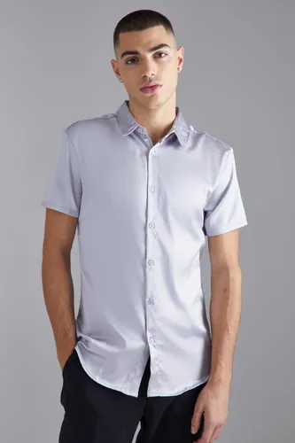 Men's Short Sleeve Muscle Satin Shirt - Grey - M, Grey